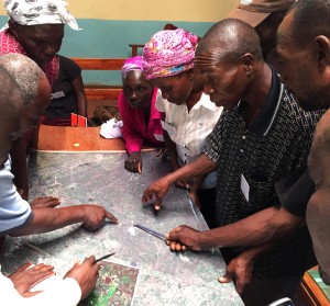 Participatory mapping exercise during a smallholder farmer focus group in Masana sub-location, Kenya, May 2015. (C.Timler)